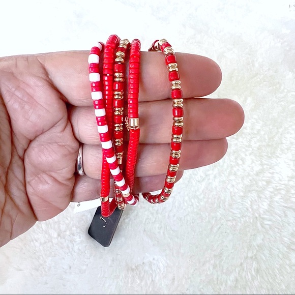 J. Crew Red and White Beaded Bracelets Set of Five - Picture 4 of 5